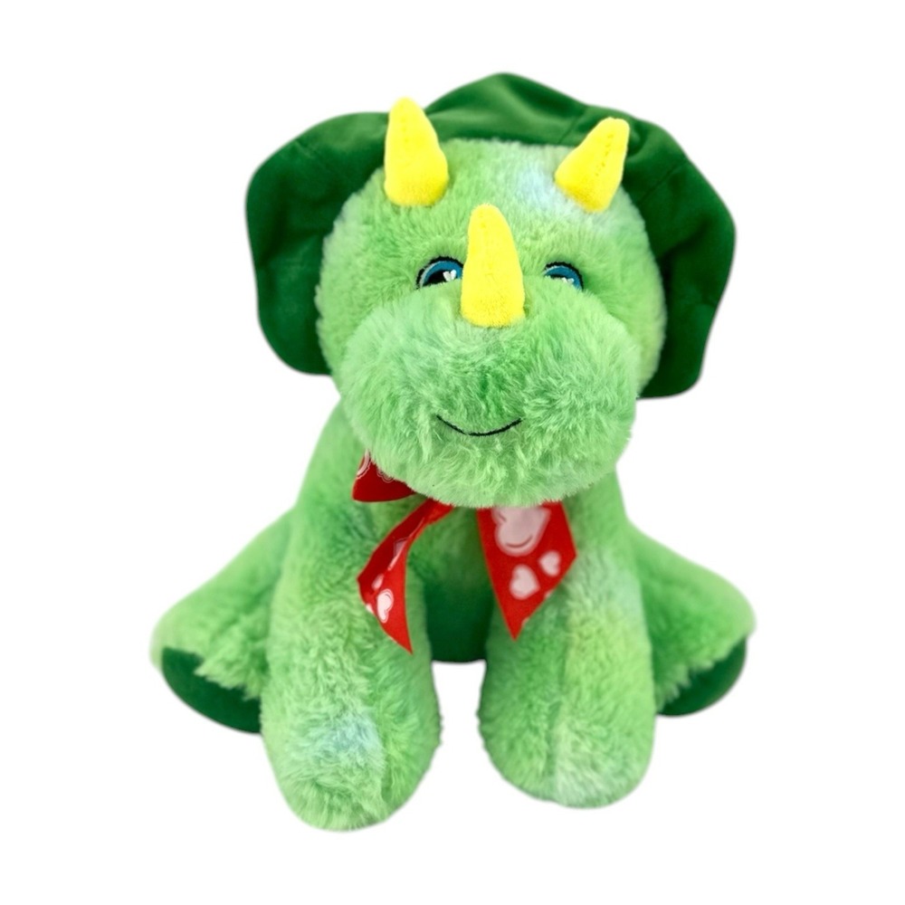Green Triceratops Plush Dino Plush Dinosaur Stuffed Animal Huggable 12"